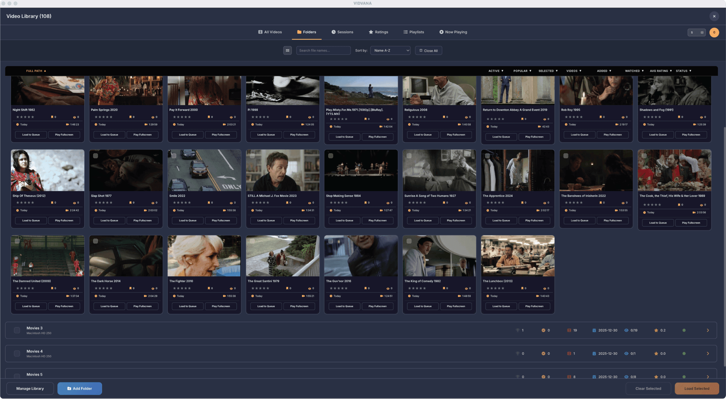 VidVana private video player showing multi-video grid playback