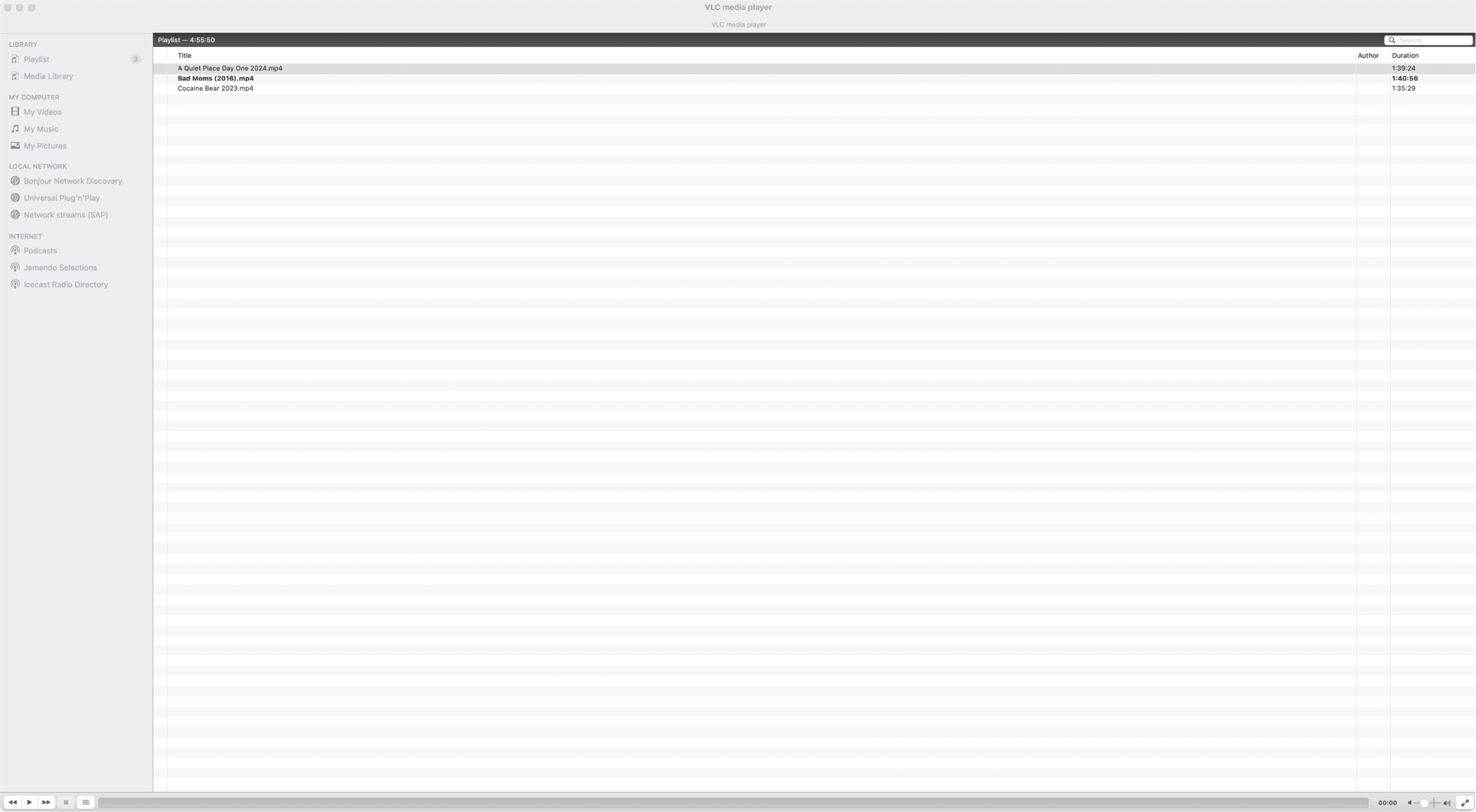 VLC video player showing single video playback limitation